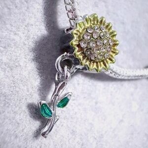 Sunflower Charm Bead with Green Leaf Branch for Pandora Style Bracelets